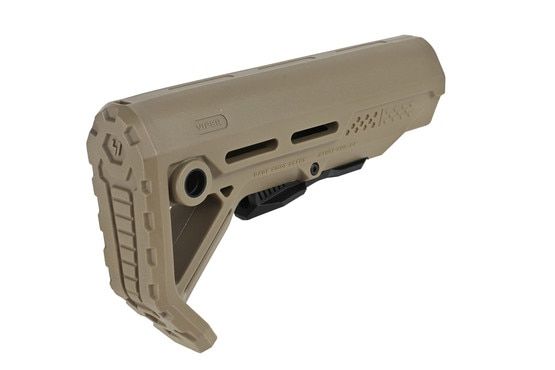 The Strike Industries Mod 1 carbine stock FDE features an angled buttpad